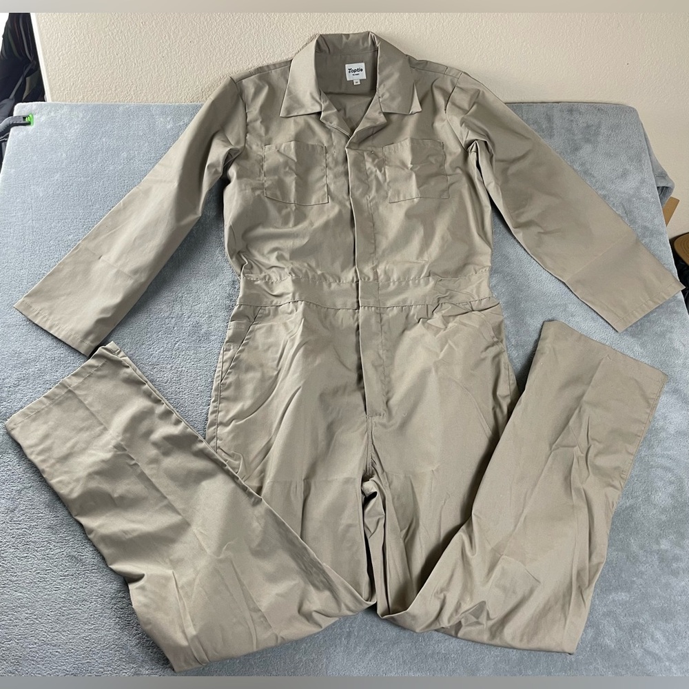 Vintage Style Mens M Jumpsuit Leisure Mod Disco Garage Snap / Zip Up Beige NWOT